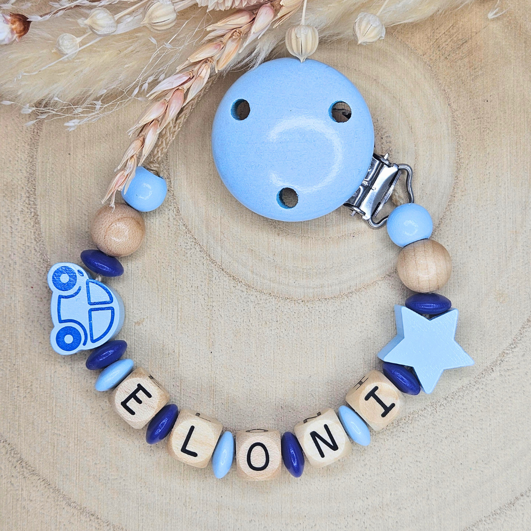 Schnullerkette Holz Auto/Stern - LovelyMoments