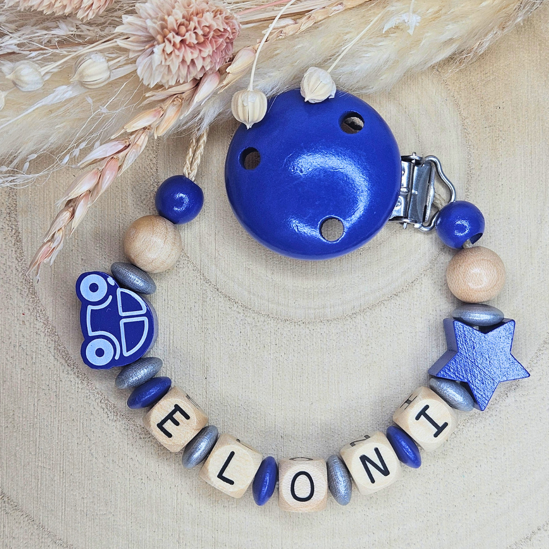 Schnullerkette Holz Auto/Stern - LovelyMoments