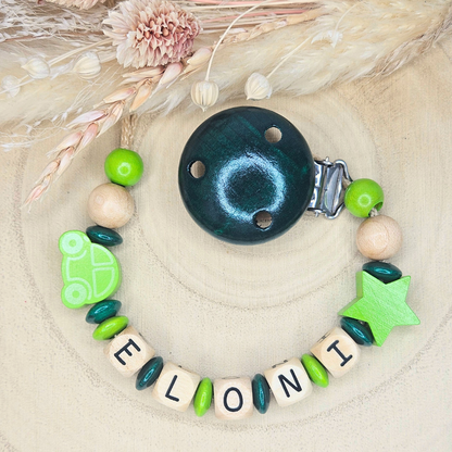 Schnullerkette Holz Auto/Stern - LovelyMoments