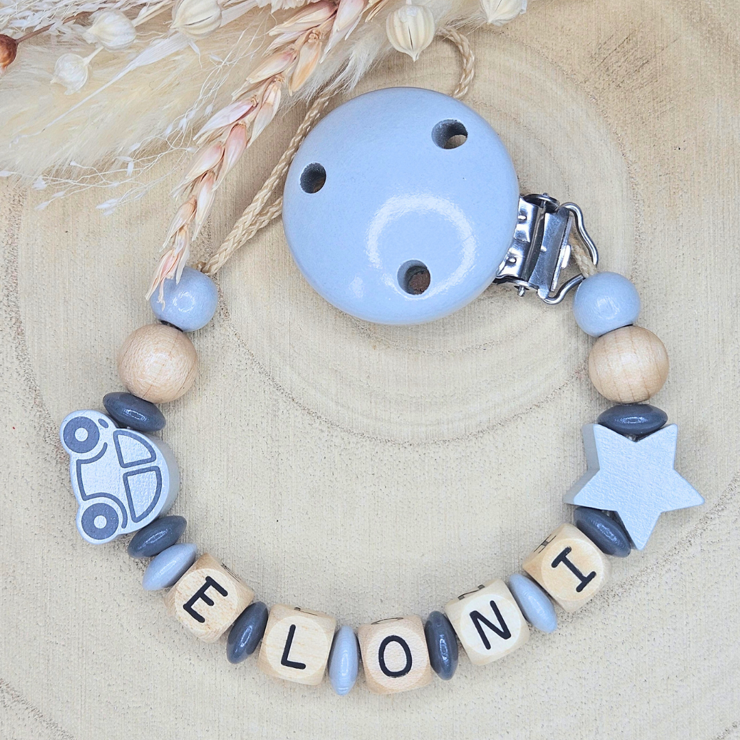 Schnullerkette Holz Auto/Stern - LovelyMoments