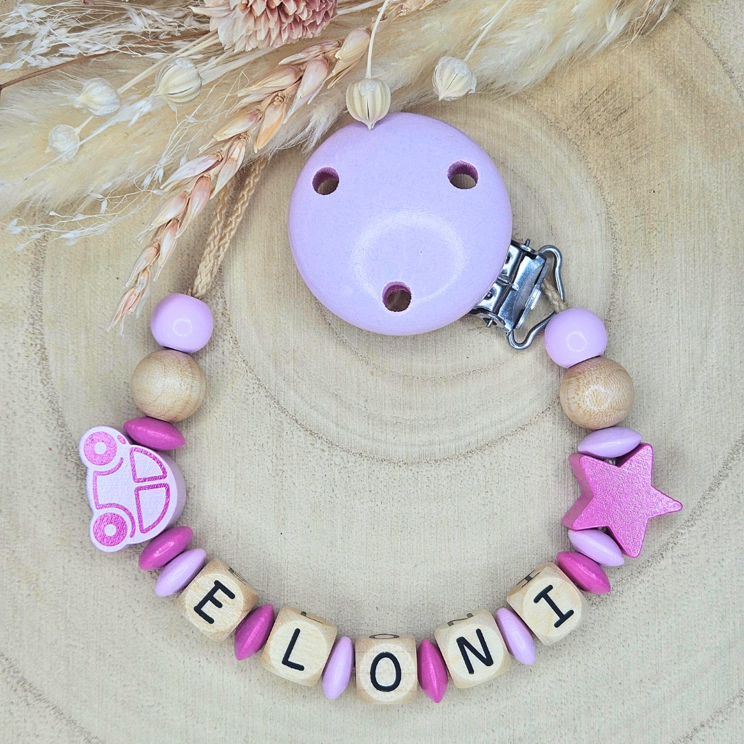 Schnullerkette Holz Auto/Stern - LovelyMoments