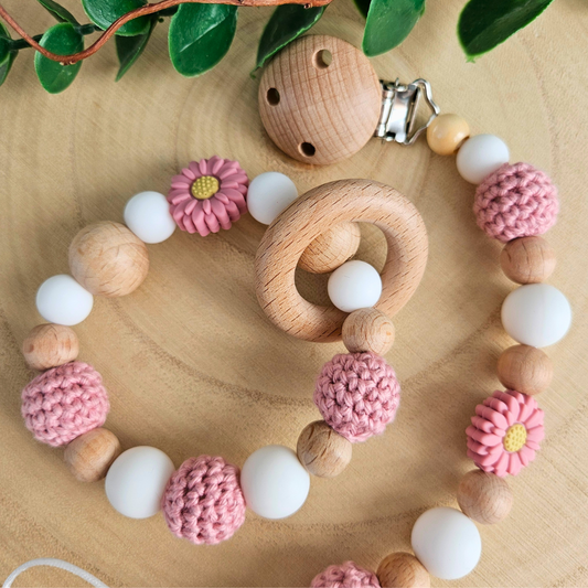 Schnullerkette-Blümchen Pur-Set - LovelyMoments