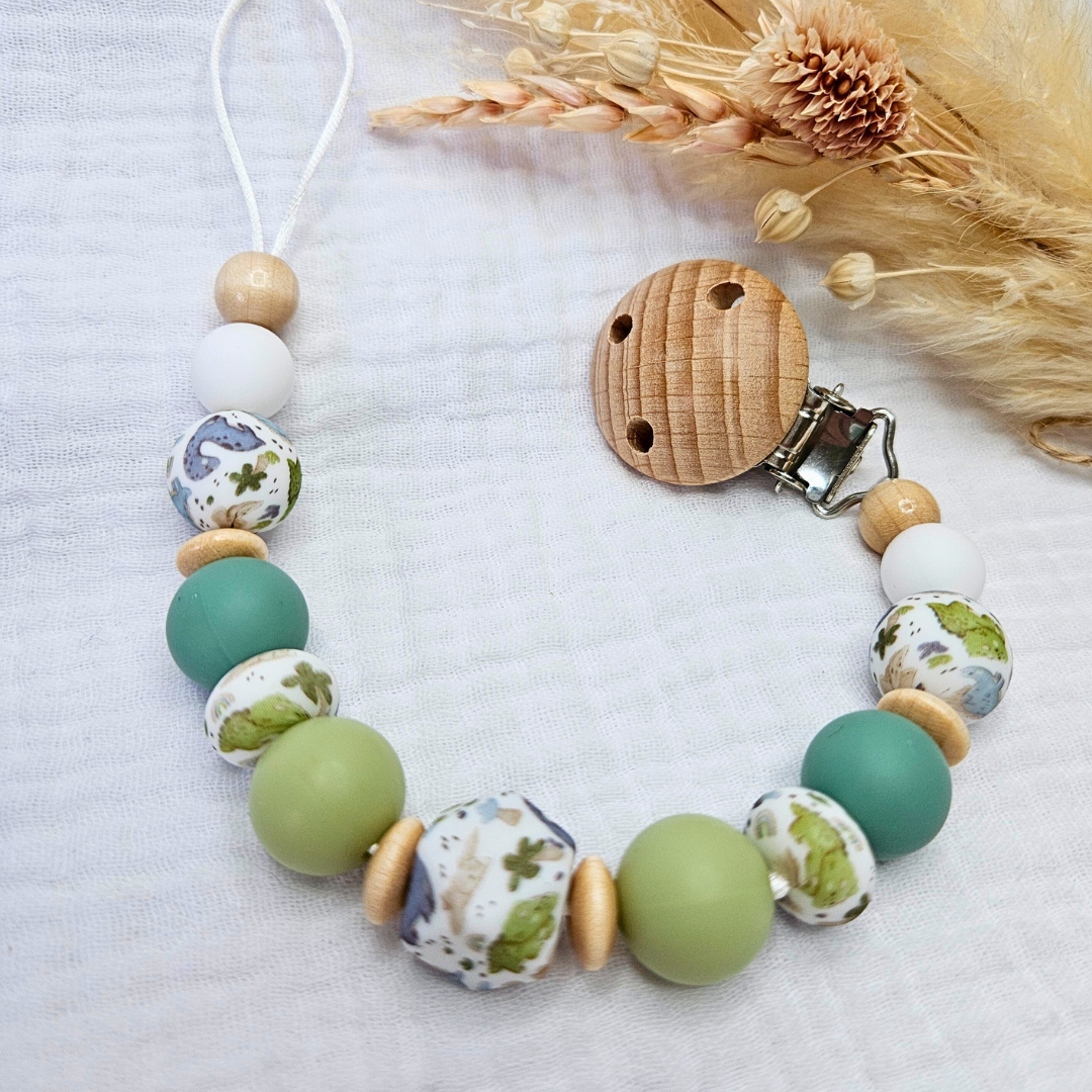 Schnullerkette-Pur Dino mit Gravur - LovelyMoments