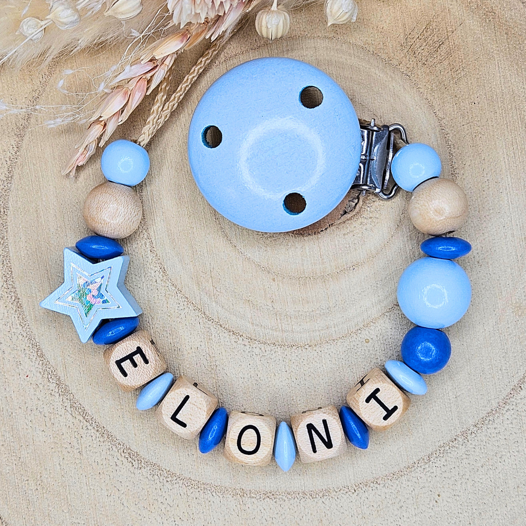 Schnullerkette Holz Holo-Stern - LovelyMoments