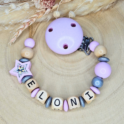 Schnullerkette Holz Holo-Stern - LovelyMoments