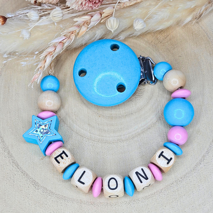 Schnullerkette Holz Holo-Stern - LovelyMoments