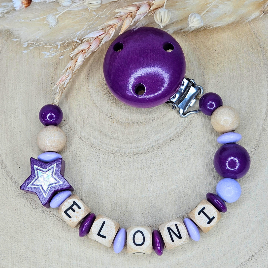 Schnullerkette Holz Holo-Stern - LovelyMoments