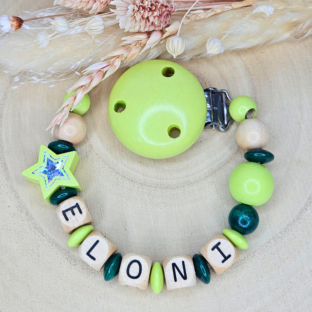 Schnullerkette Holz Holo-Stern - LovelyMoments