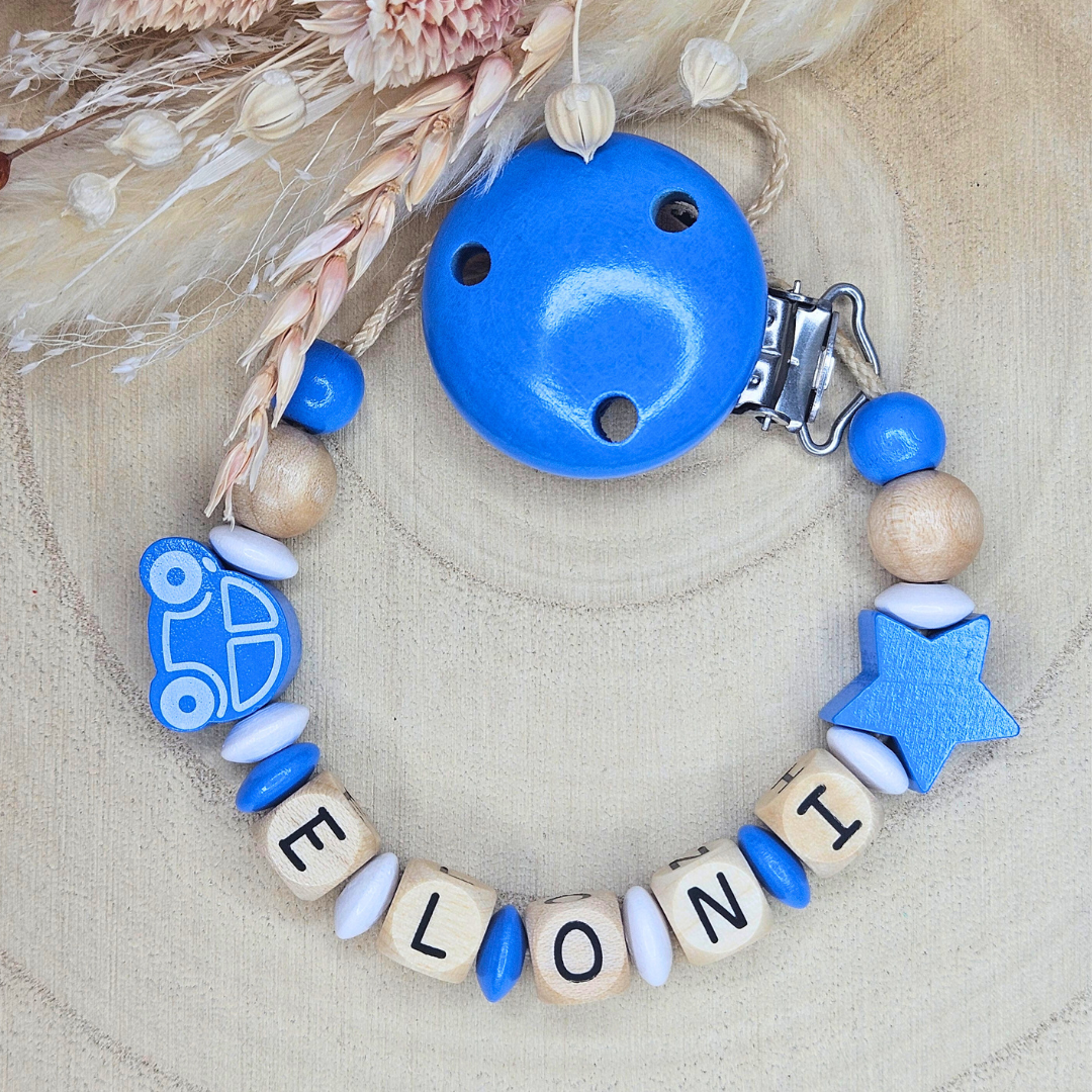 Schnullerkette Holz Auto/Stern - LovelyMoments