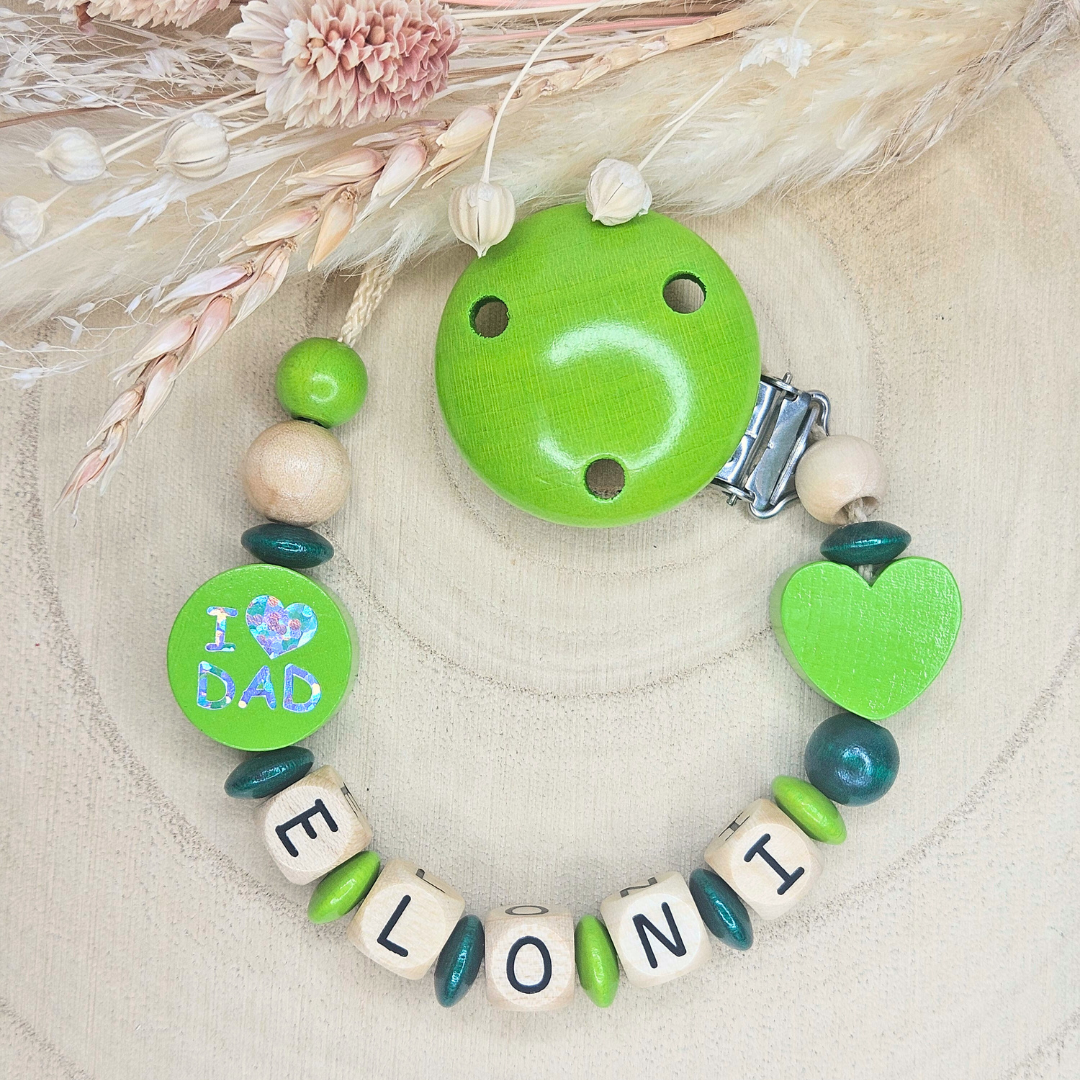 Schnullerkette Holz I Love Mom/Dad - LovelyMoments