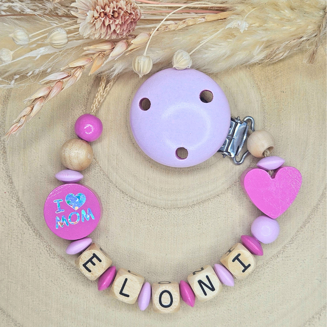 Schnullerkette Holz I Love Mom/Dad - LovelyMoments