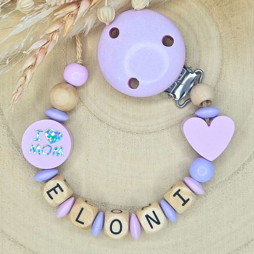 Schnullerkette Holz I Love Mom/Dad - LovelyMoments