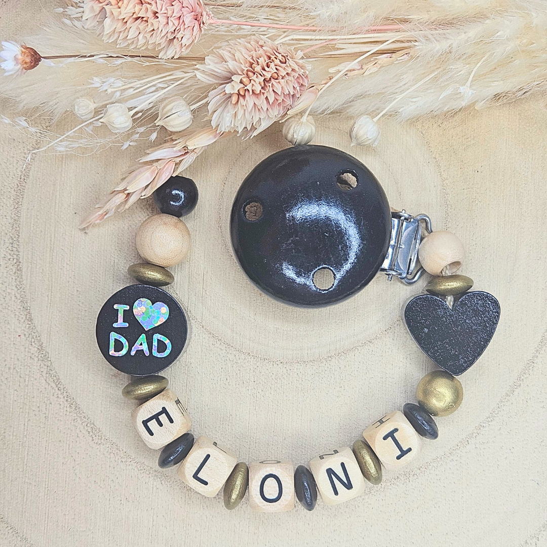 Schnullerkette Holz I Love Mom/Dad - LovelyMoments