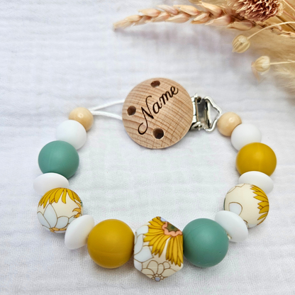 Schnullerkette-Pur Jade/Senf mit Gravur - LovelyMoments