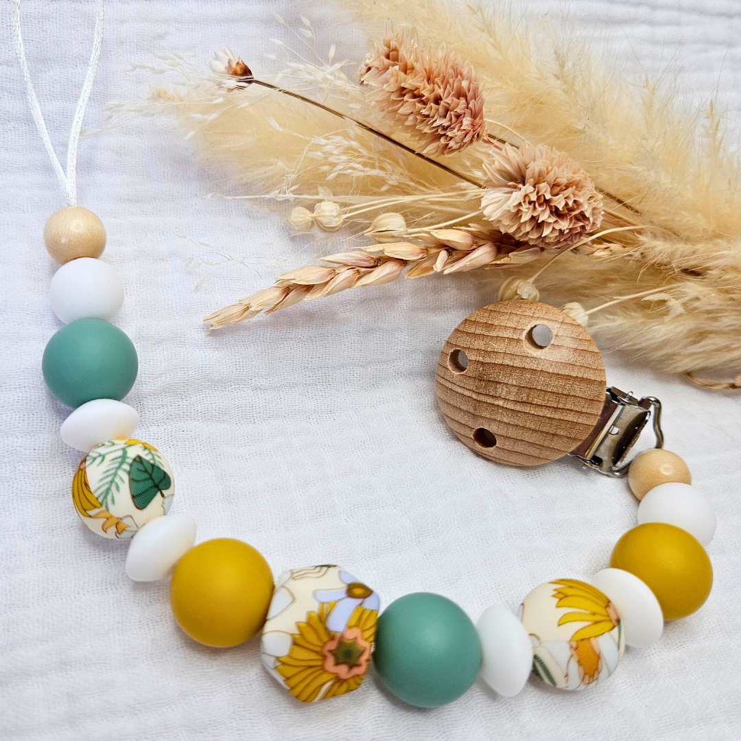 Schnullerkette-Pur Jade/Senf - LovelyMoments