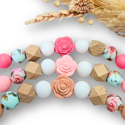 Schnullerkette-Rose mit Clip Gravur - LovelyMoments