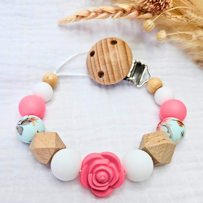 Schnullerkette-Rose mit Clip Gravur - LovelyMoments