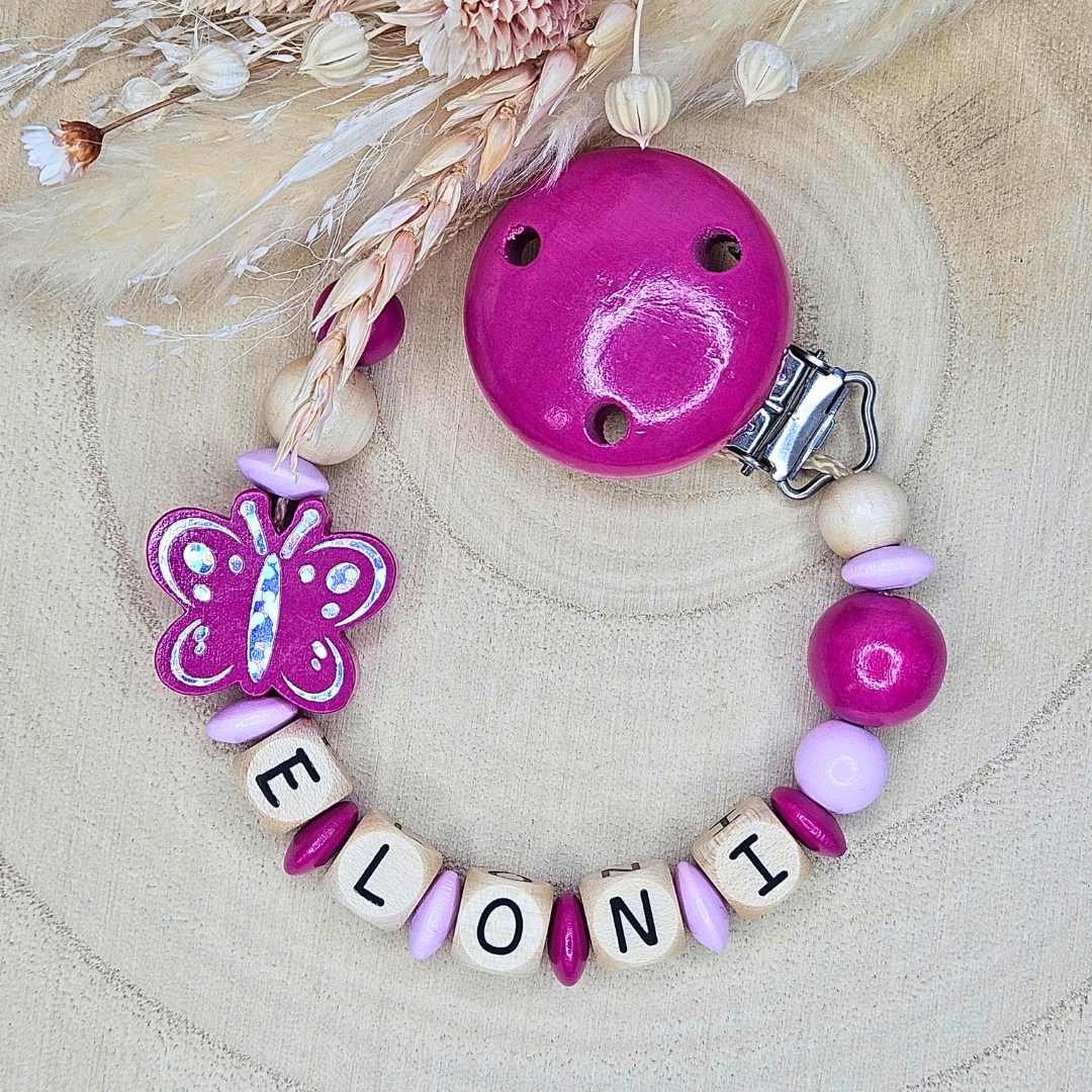 Schnullerkette-Holz Schmetterling Holo - LovelyMoments