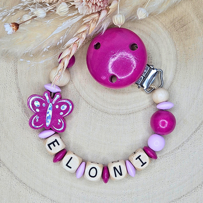 Schnullerkette-Holz Schmetterling Holo - LovelyMoments