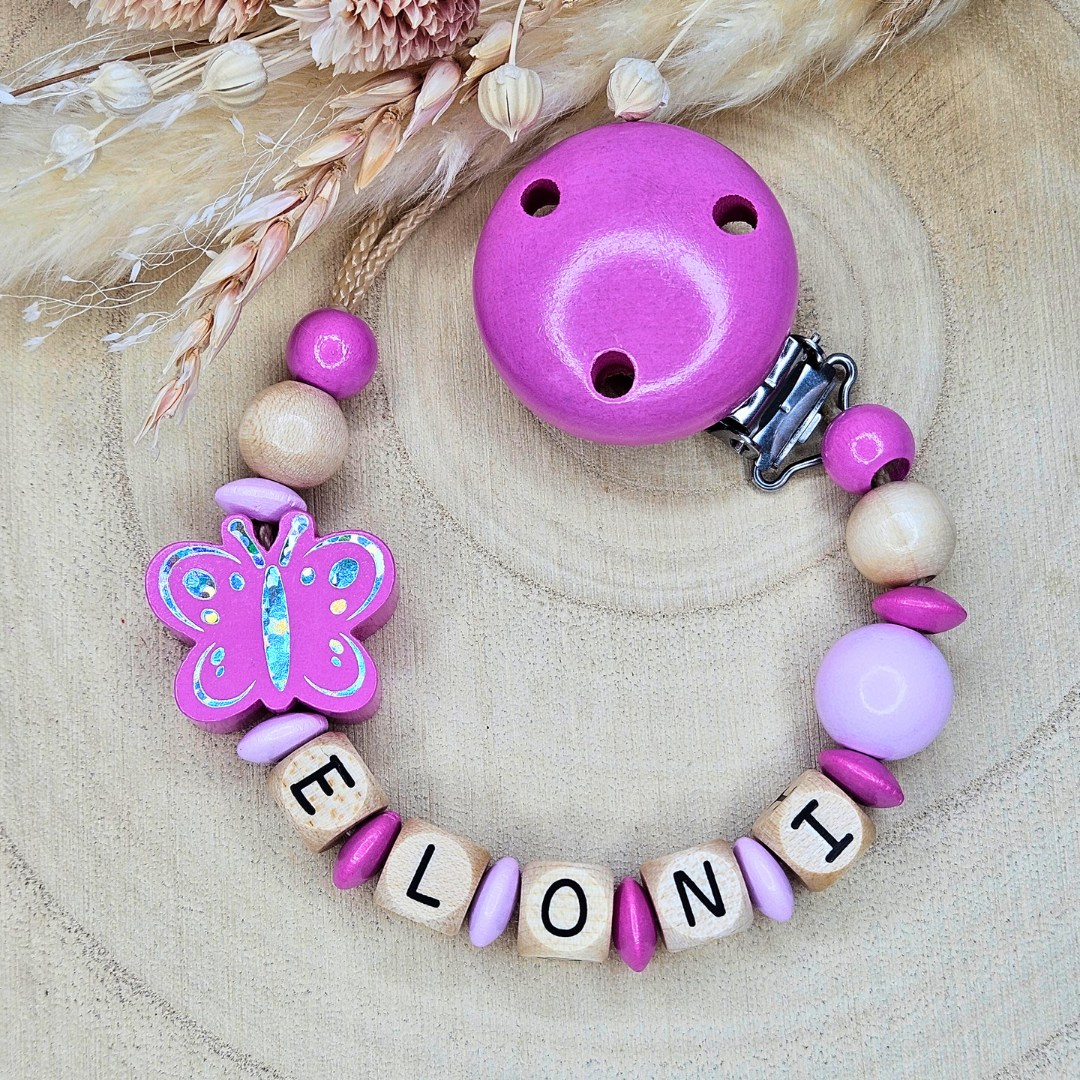 Schnullerkette-Holz Schmetterling Holo - LovelyMoments