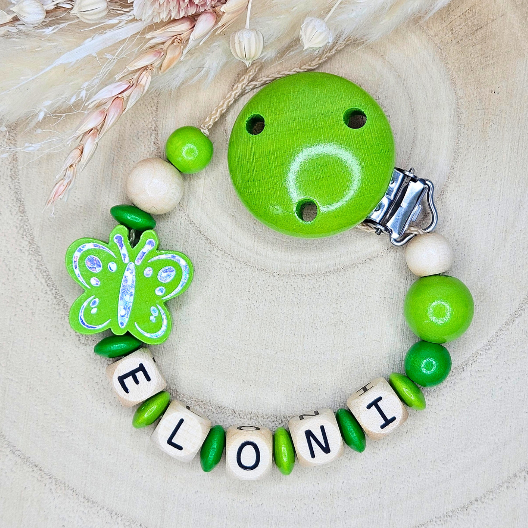 Schnullerkette-Holz Schmetterling Holo - LovelyMoments