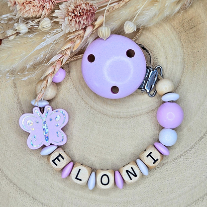 Schnullerkette-Holz Schmetterling Holo - LovelyMoments