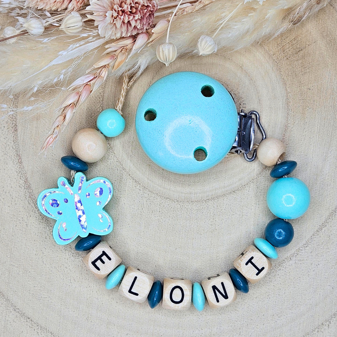 Schnullerkette-Holz Schmetterling Holo - LovelyMoments