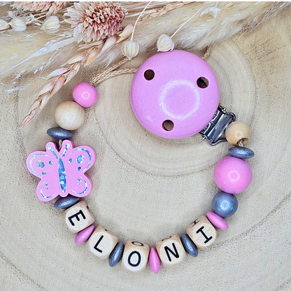 Schnullerkette-Holz Schmetterling Holo - LovelyMoments
