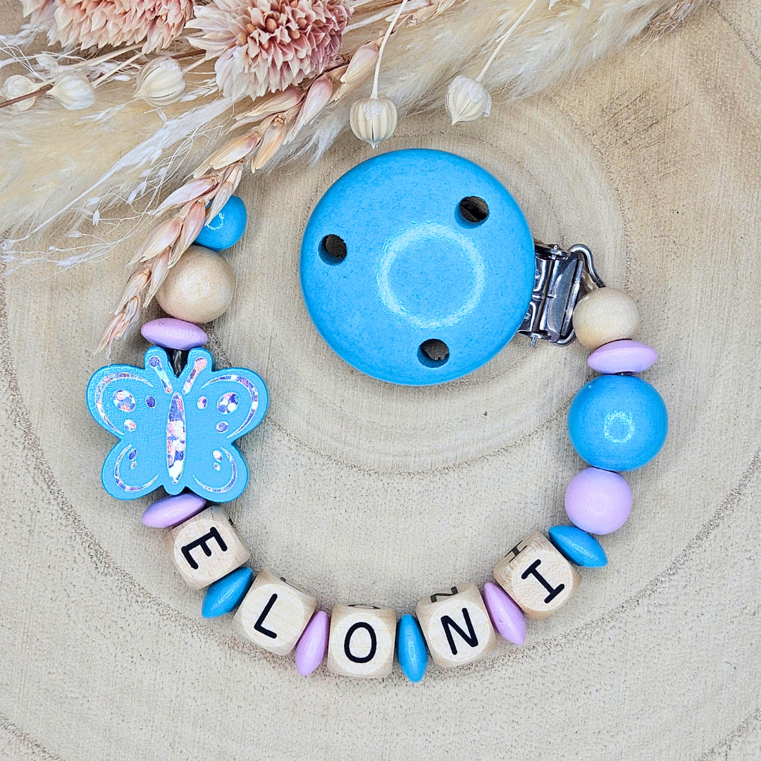 Schnullerkette-Holz Schmetterling Holo - LovelyMoments