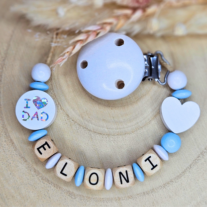 Schnullerkette Holz I Love Mom/Dad Weiß - LovelyMoments