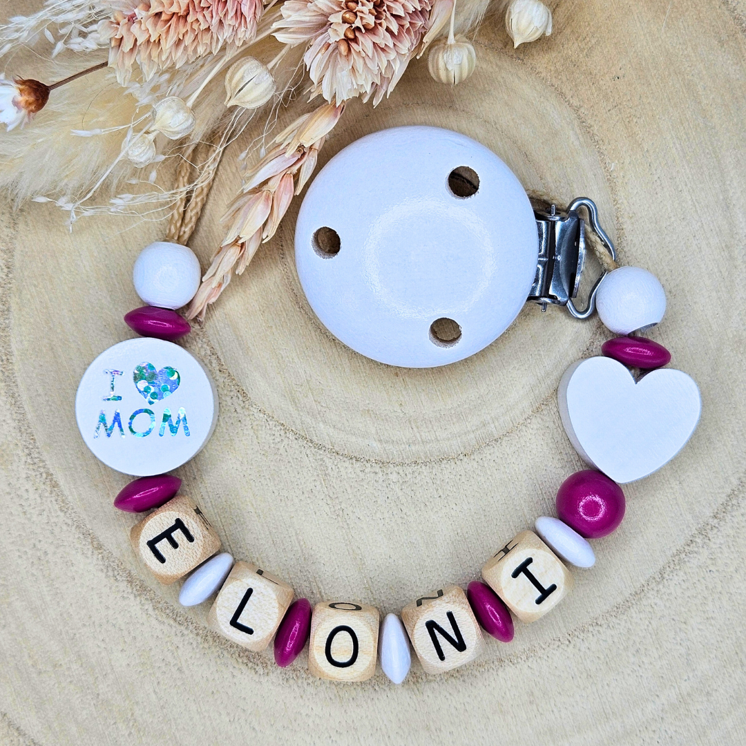 Schnullerkette Holz I Love Mom/Dad Weiß - LovelyMoments