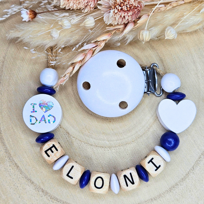 Schnullerkette Holz I Love Mom/Dad Weiß - LovelyMoments