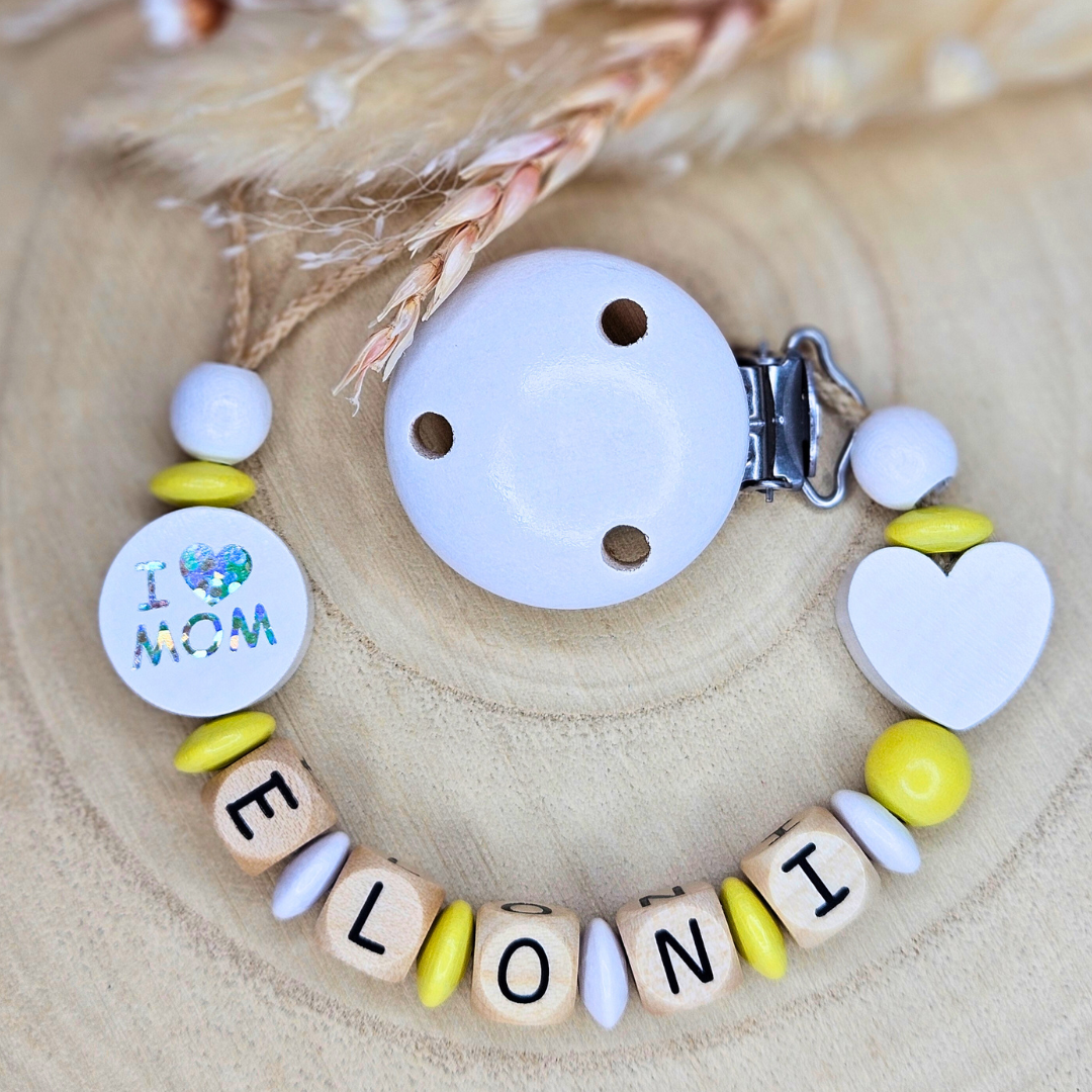 Schnullerkette Holz I Love Mom/Dad Weiß - LovelyMoments