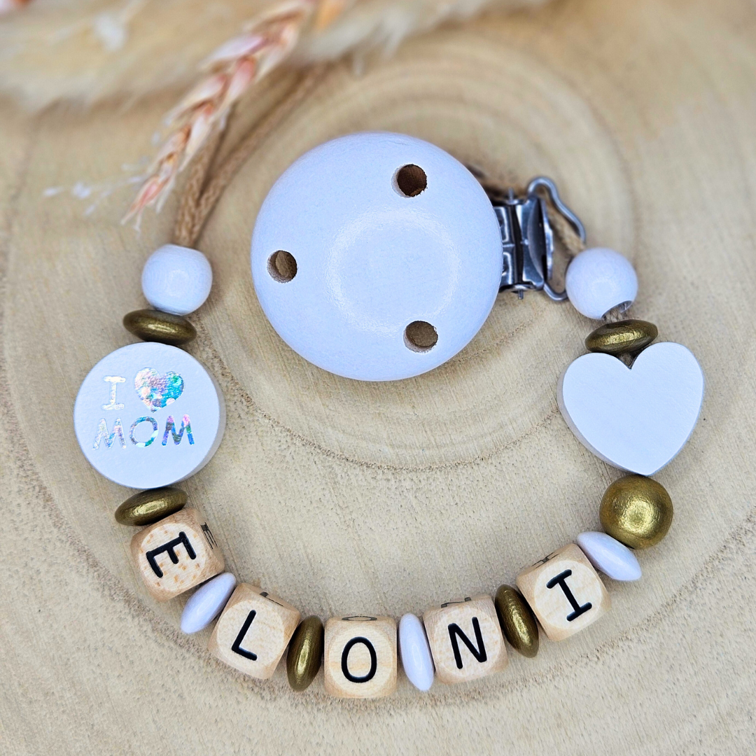 Schnullerkette Holz I Love Mom/Dad Weiß - LovelyMoments