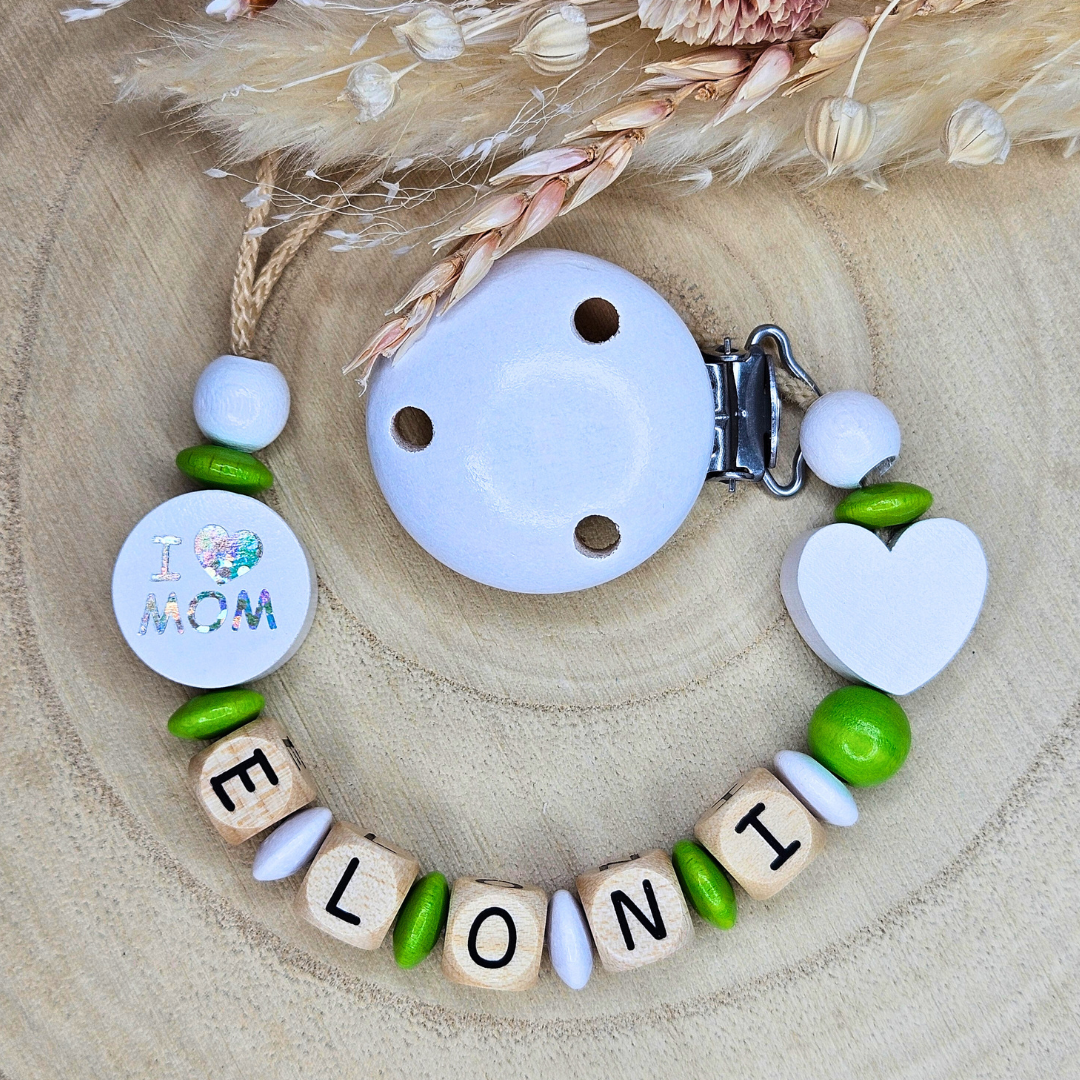 Schnullerkette Holz I Love Mom/Dad Weiß - LovelyMoments
