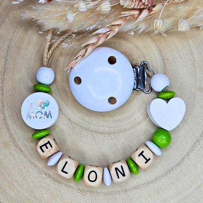 Schnullerkette Holz I Love Mom/Dad Weiß - LovelyMoments