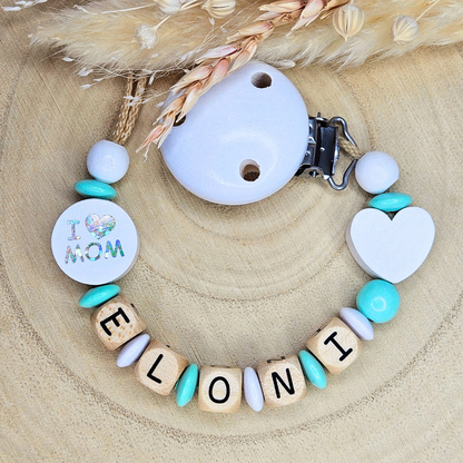 Schnullerkette Holz I Love Mom/Dad Weiß - LovelyMoments