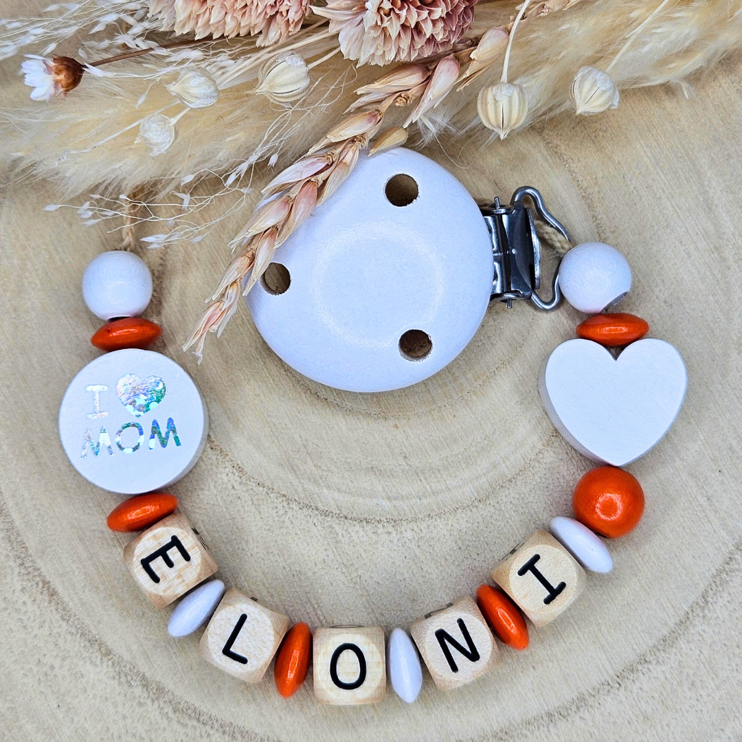 Schnullerkette Holz I Love Mom/Dad Weiß - LovelyMoments
