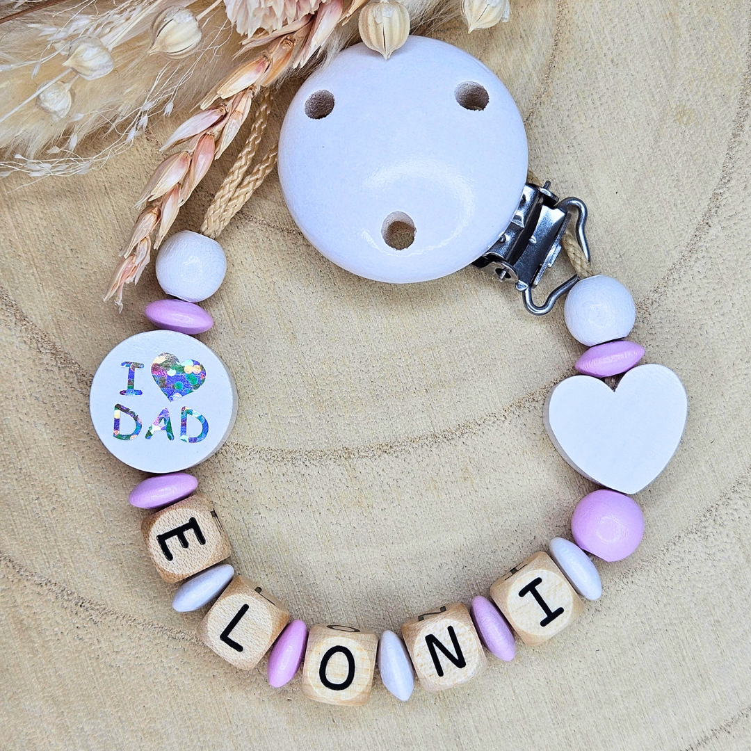 Schnullerkette Holz I Love Mom/Dad Weiß - LovelyMoments