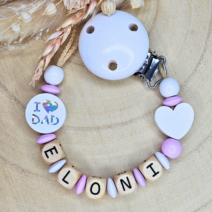 Schnullerkette Holz I Love Mom/Dad Weiß - LovelyMoments