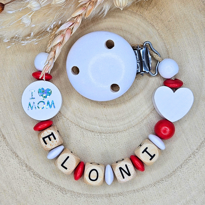 Schnullerkette Holz I Love Mom/Dad Weiß - LovelyMoments