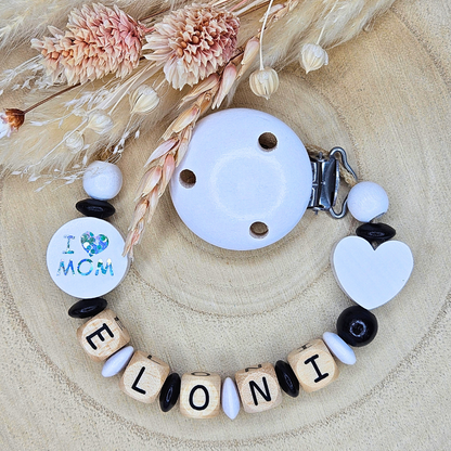 Schnullerkette Holz I Love Mom/Dad Weiß - LovelyMoments