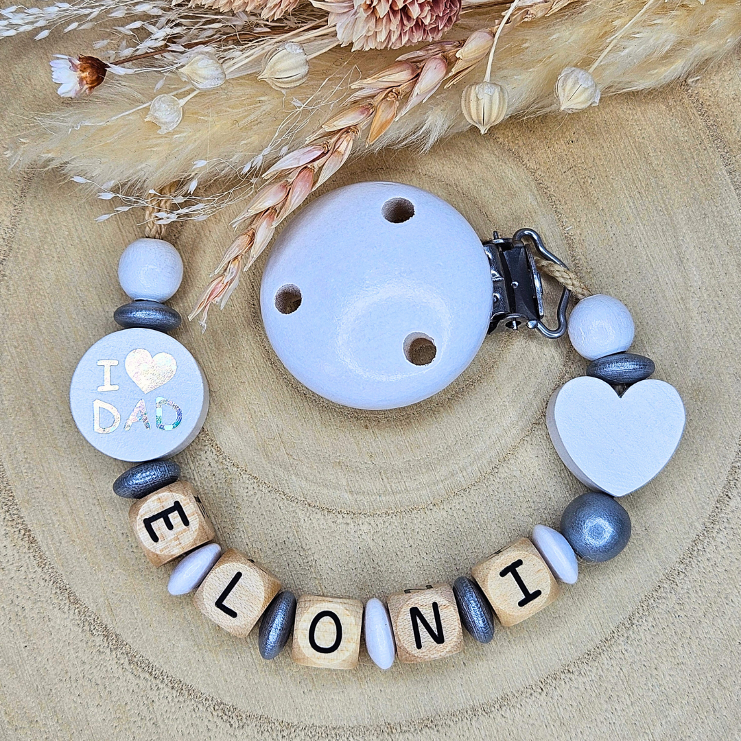Schnullerkette Holz I Love Mom/Dad Weiß - LovelyMoments
