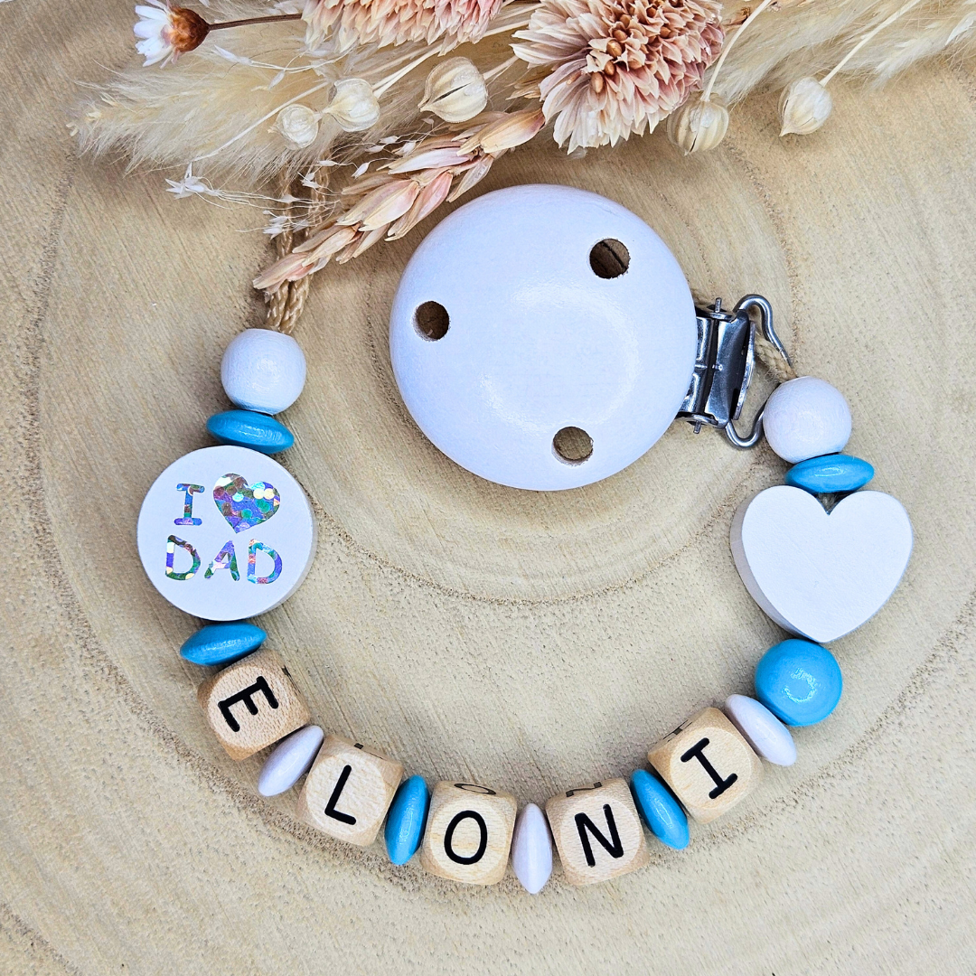 Schnullerkette Holz I Love Mom/Dad Weiß - LovelyMoments