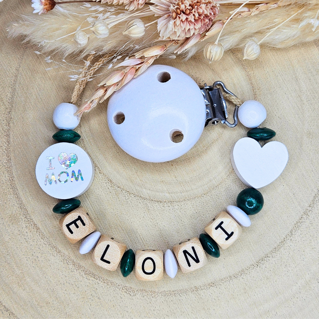 Schnullerkette Holz I Love Mom/Dad Weiß - LovelyMoments