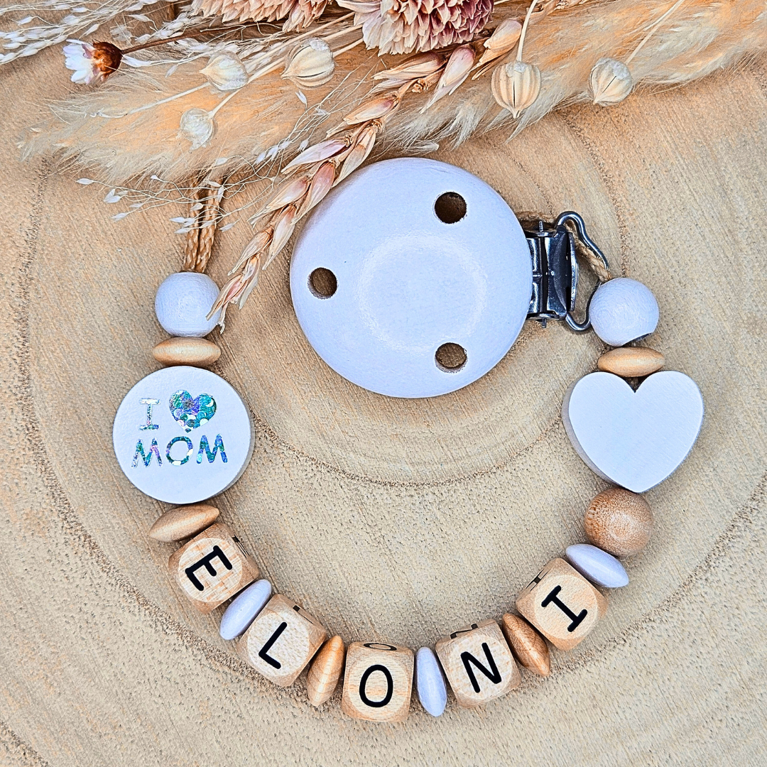 Schnullerkette Holz I Love Mom/Dad Weiß - LovelyMoments