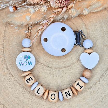 Schnullerkette Holz I Love Mom/Dad Weiß - LovelyMoments